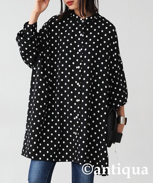 antiqua（アンティカ）の「マニッシュドット柄シャツ（シャツ/ブラウス・レディース・ブラック/マルチ・FREE）」の4枚目の写真