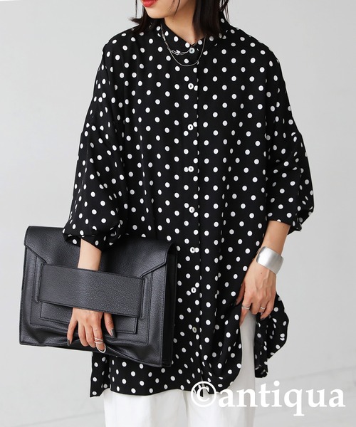 antiqua（アンティカ）の「マニッシュドット柄シャツ（シャツ/ブラウス・レディース・ブラック/マルチ・FREE）」の9枚目の写真