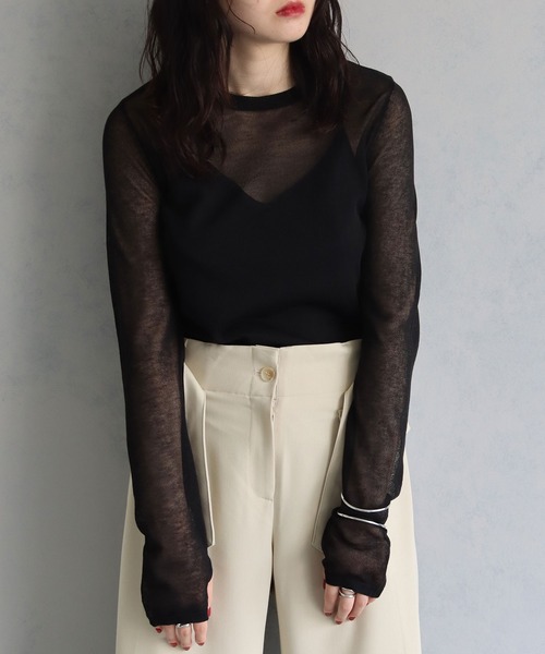 cheriella（シェリエラ）の「【cheriella】WEB限定フィンガーホールシアークルーネックニット（ニット/セーター・レディース・テラコッタ/グリーン/ブルー/アイボリー/ブラック/オフホワイト/ダークグリーン/ワインレッド/カーキ/ライトグレー/ネイビー・M）」の22枚目の写真