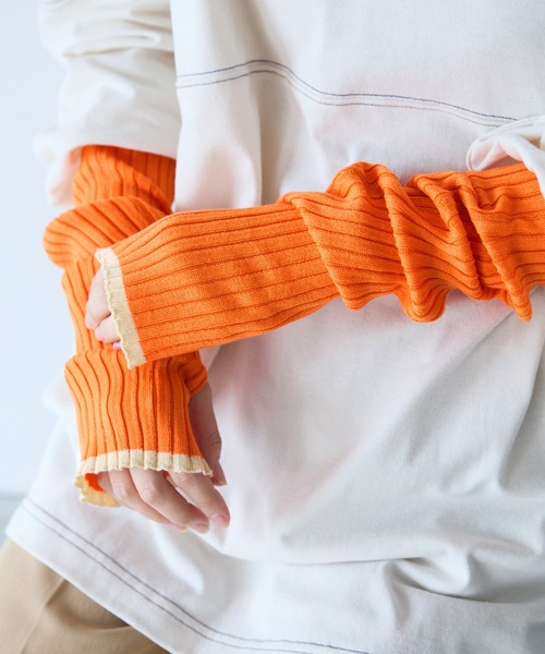 セール】配色リブ編みサマーニットアームカバー（アームカバー