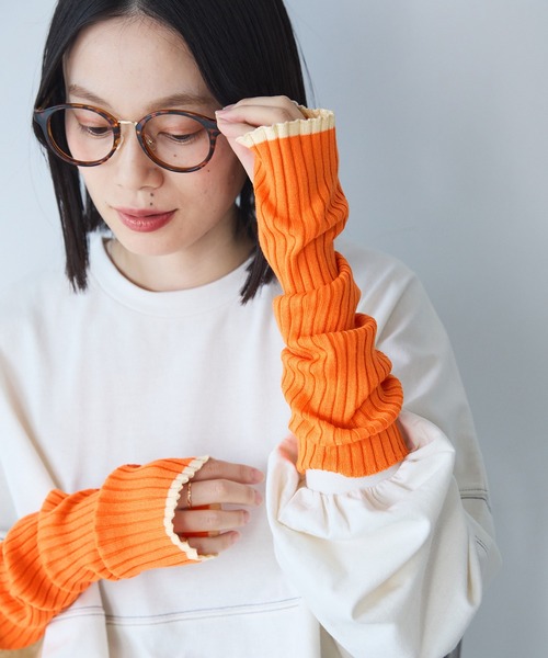 セール】配色リブ編みサマーニットアームカバー（アームカバー