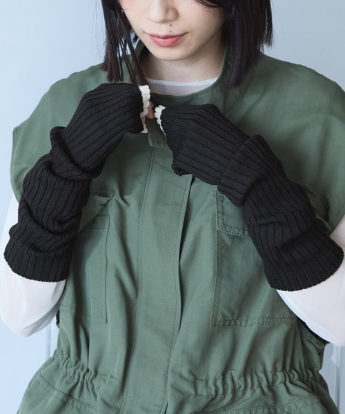 セール】配色リブ編みサマーニットアームカバー（アームカバー