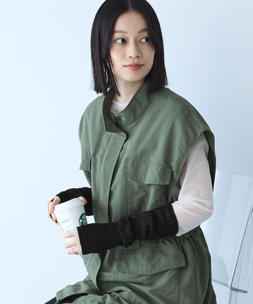 セール】配色リブ編みサマーニットアームカバー（アームカバー