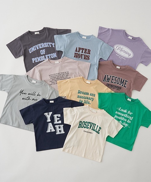 b・ROOM（ビールーム）の「【型崩れしないやわらかコットン】選べる10パターンオリジナルプリントTシャツ（Tシャツ/カットソー・キッズ・パープル/グレイッシュベージュ/アイボリー/グリーン/ネイビー/チャコール/ミント/モカ/ブルーグレー/イエロー・110cm/120cm/130cm/140cm/100cm/150cm）」の17枚目の写真