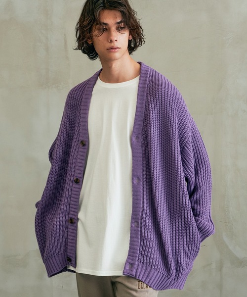 Revo.（レボ）の「Revo. 畦編み 5Gニット ボリュームスリーブ ルーズカーディガン（カーディガン/ボレロ・メンズ・ネイビー/ブラック系その他/パープル/グリーン/グリーン系その他/ベージュ系その他/ブルー/グレー/ダークオレンジ/ブラック/マスタード/ワイン・2/1）」の9枚目の写真