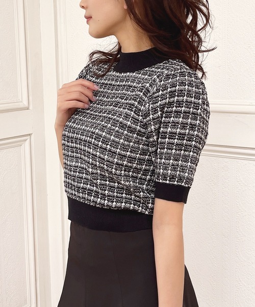 未使用/今期 AMIRI ラメ入り 半袖ニット タイトニット xs MIIA（ミーア）の「配色ラメツイード半袖ニット（ニット/セーター