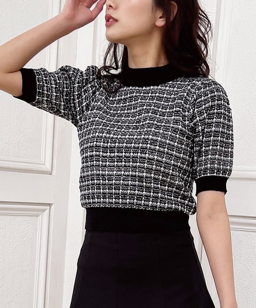 MIIA（ミーア）の「配色ラメツイード半袖ニット（ニット/セーター