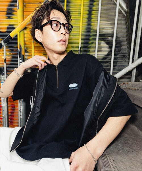 BEN DAVIS（ベンデイビス）の「【23SS】【BEN DAVIS/ベン デイヴィス】HALF ZIP POLO TEE /別注/ハーフジップポロプルオーバー/ハーフジップTシャツ/ワンポイント刺繍/ユニセックス【限定展開】（Tシャツ/カットソー・メンズ・オレンジ/ホワイト/ライトグレー/ブラック・SMALL/MEDIUM/LARGE/X-LARGE）」の3枚目の写真