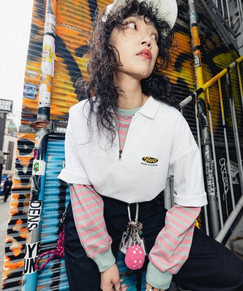 BEN DAVIS（ベンデイビス）の「【23SS】【BEN DAVIS/ベン デイヴィス】HALF ZIP POLO TEE /別注/ハーフジップポロプルオーバー/ハーフジップTシャツ/ワンポイント刺繍/ユニセックス【限定展開】（Tシャツ/カットソー・メンズ・オレンジ/ホワイト/ライトグレー/ブラック・SMALL/MEDIUM/LARGE/X-LARGE）」の8枚目の写真