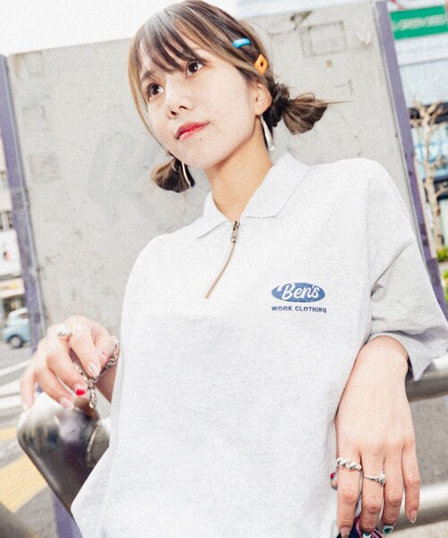 BEN DAVIS（ベンデイビス）の「【23SS】【BEN DAVIS/ベン デイヴィス】HALF ZIP POLO TEE /別注/ハーフジップポロプルオーバー/ハーフジップTシャツ/ワンポイント刺繍/ユニセックス【限定展開】（Tシャツ/カットソー・メンズ・オレンジ/ホワイト/ライトグレー/ブラック・SMALL/MEDIUM/LARGE/X-LARGE）」の12枚目の写真