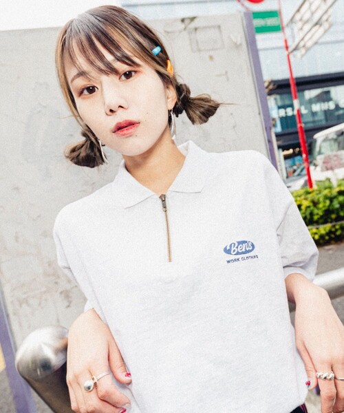 BEN DAVIS（ベンデイビス）の「【23SS】【BEN DAVIS/ベン デイヴィス】HALF ZIP POLO TEE /別注/ハーフジップポロプルオーバー/ハーフジップTシャツ/ワンポイント刺繍/ユニセックス【限定展開】（Tシャツ/カットソー・メンズ・オレンジ/ホワイト/ライトグレー/ブラック・SMALL/MEDIUM/LARGE/X-LARGE）」の16枚目の写真