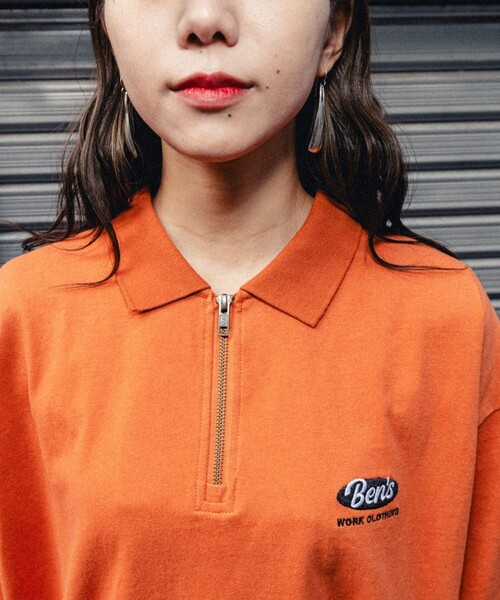 BEN DAVIS（ベンデイビス）の「【23SS】【BEN DAVIS/ベン デイヴィス】HALF ZIP POLO TEE /別注/ハーフジップポロプルオーバー/ハーフジップTシャツ/ワンポイント刺繍/ユニセックス【限定展開】（Tシャツ/カットソー・メンズ・オレンジ/ホワイト/ライトグレー/ブラック・SMALL/MEDIUM/LARGE/X-LARGE）」の21枚目の写真
