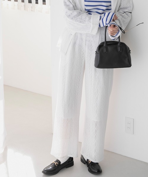 BONLECILL(ボンルシール)の「【セットアップ対応】幾何学柄レース イージータックパンツ(その他パンツ・レディース・オフホワイト/アイボリー/ブラック・FREE)」の10枚目の写真