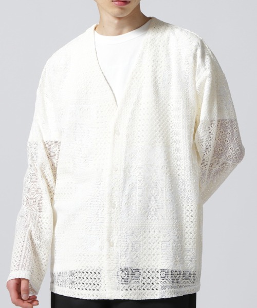 DANKE SCHON(ダンケシェーン)の「Dankeschon/ダンケシェーン/2TONE LACE CARDIGAN(カーディガン/ボレロ・メンズ・ホワイト/ベージュ/ネイビー・F)」の2枚目の写真