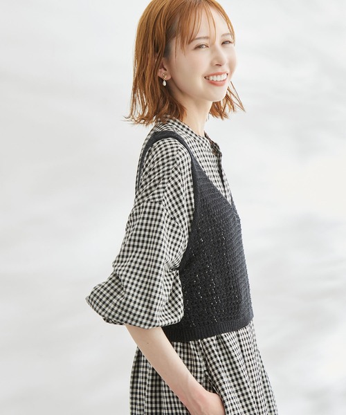 ROPE' PICNIC(ロペピクニック)の「透かし編みニットベスト(ベスト・レディース・ブラック/ライトグリーン/キナリ・FREE)」の17枚目の写真