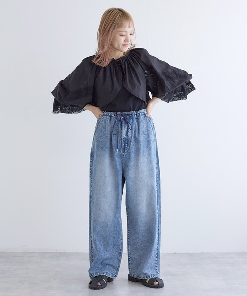 w closet（ダブルクローゼット）の「レースギャザーボレロ（カーディガン/ボレロ・レディース・ブラック/オフホワイト・FREE）」の13枚目の写真