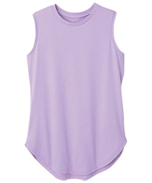 RANAN（ラナン）の「〈Beautiful Cotton　綿100％〉UVカット/接触冷感　ラウンドヘム無地タンクトップ　レギュラー丈（タンクトップ・レディース・ライトグレー/チャコール/ブラック/オフホワイト/オレンジ系その他/ダークブラウン/その他/パープル・L/LL/M）」の6枚目の写真