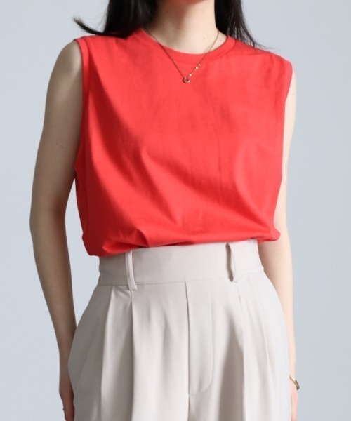 RANAN（ラナン）の「〈Beautiful Cotton　綿100％〉UVカット/接触冷感　ラウンドヘム無地タンクトップ　レギュラー丈（タンクトップ・レディース・ライトグレー/チャコール/ブラック/オフホワイト/オレンジ系その他/ダークブラウン/その他/パープル・L/LL/M）」の7枚目の写真