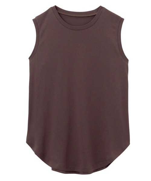 RANAN（ラナン）の「〈Beautiful Cotton　綿100％〉UVカット/接触冷感　ラウンドヘム無地タンクトップ　レギュラー丈（タンクトップ・レディース・ライトグレー/チャコール/ブラック/オフホワイト/オレンジ系その他/ダークブラウン/その他/パープル・L/LL/M）」の9枚目の写真