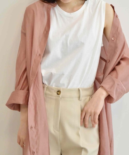 RANAN（ラナン）の「〈Beautiful Cotton　綿100％〉UVカット/接触冷感　ラウンドヘム無地タンクトップ　レギュラー丈（タンクトップ・レディース・ライトグレー/チャコール/ブラック/オフホワイト/オレンジ系その他/ダークブラウン/その他/パープル・L/LL/M）」の19枚目の写真