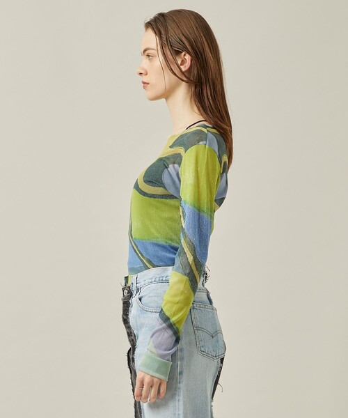 Cycle By Myob(サイクル バイ エムワイオービー)の「【Cycle/サイクル】スプリットアメーバスキントップス(Tシャツ/カットソー・レディース・ブルー/グリーン・FREE)」の6枚目の写真