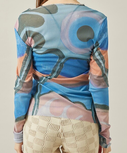 【極美品】Cycle by myob シアートップス 長袖 マルチカラー フリー 極美品】Cycle by myob シアートップス 長袖 マルチカラー