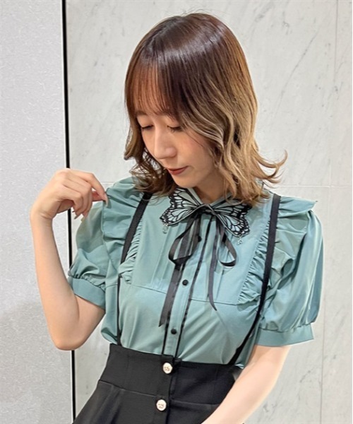 axesfemmeポエティックバタフライ刺繍襟半袖ブラウス axes femme POETIQUE（アクシーズファムポエティック）の