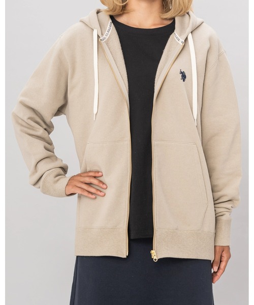 U.S. POLO ASSN.(ユーエスポロアッスン)の「日本製【U.S.POLO ASSN.】ユーエスポロ アッスン リサイクルコットン アズマ裏毛 ジップアップパーカー PLL23322(パーカー・レディース・杢グレー/ベージュ/ネイビー・M/L/LL)」の1枚目の写真