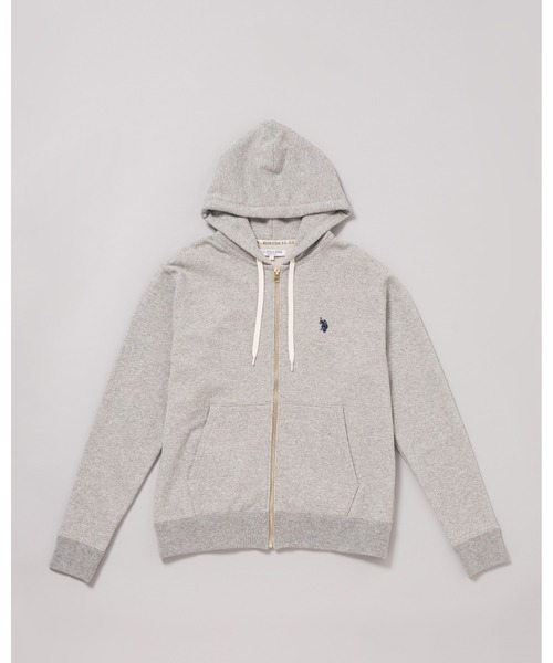 U.S. POLO ASSN.(ユーエスポロアッスン)の「日本製【U.S.POLO ASSN.】ユーエスポロ アッスン リサイクルコットン アズマ裏毛 ジップアップパーカー PLL23322(パーカー・レディース・杢グレー/ベージュ/ネイビー・M/L/LL)」の2枚目の写真