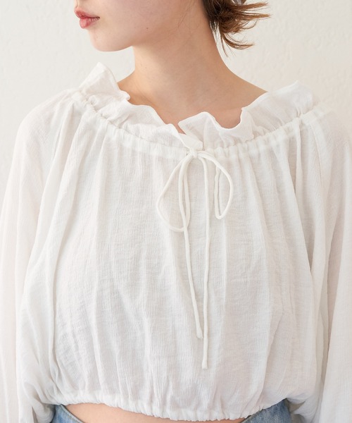 Kastane(カスタネ)の「ワッシャー楊柳ギャザーブラウス(シャツ/ブラウス・レディース・オフホワイト/サックスブルー/ブラック・FREE)」の14枚目の写真