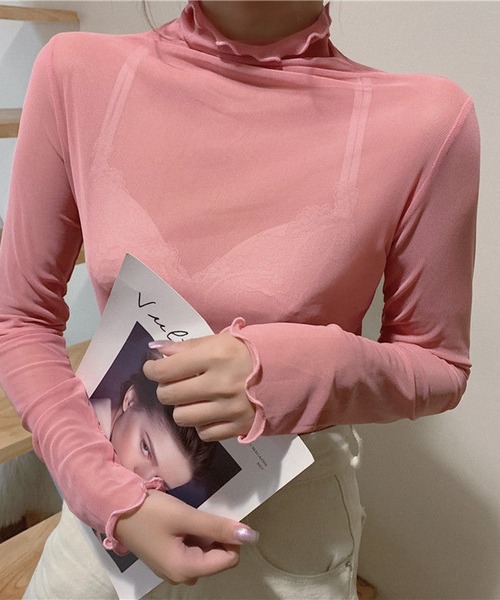 Lilamusant(リラミュゾン)の「《Lilamusant(リラミュゾン)》メローハイネックシアートップス(Tシャツ/カットソー・レディース・オレンジ/ブルー/ホワイト/ブラック/グリーン/パープル/サックスブルー/ダークブラウン/アイボリー/ローズ/ライトグレー/グレー/ライトブルー/ピンク・FREE)」の12枚目の写真