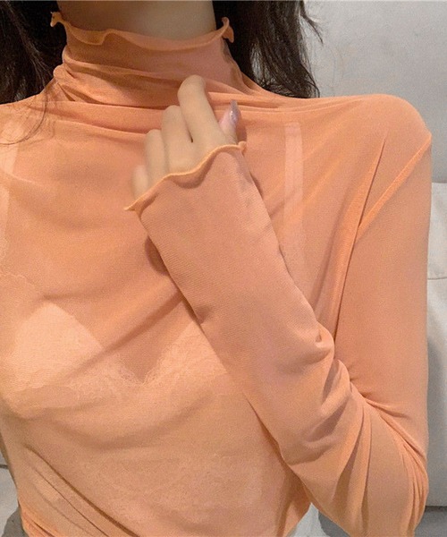Lilamusant(リラミュゾン)の「《Lilamusant(リラミュゾン)》メローハイネックシアートップス(Tシャツ/カットソー・レディース・オレンジ/ブルー/ホワイト/ブラック/グリーン/パープル/サックスブルー/ダークブラウン/アイボリー/ローズ/ライトグレー/グレー/ライトブルー/ピンク・FREE)」の14枚目の写真