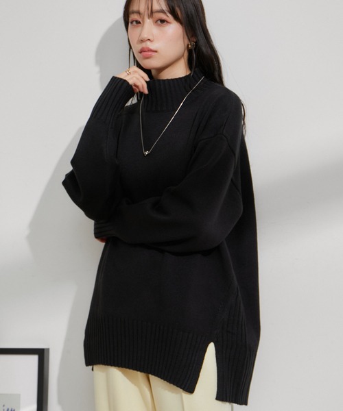 VIS（ビス）の「【選べる着丈】サイドスリットニット【アンチピリング・洗える】（ニット/セーター・レディース・ラベンダー/ホワイト系その他/オフホワイト/ブラック・FS/FREE）」の3枚目の写真