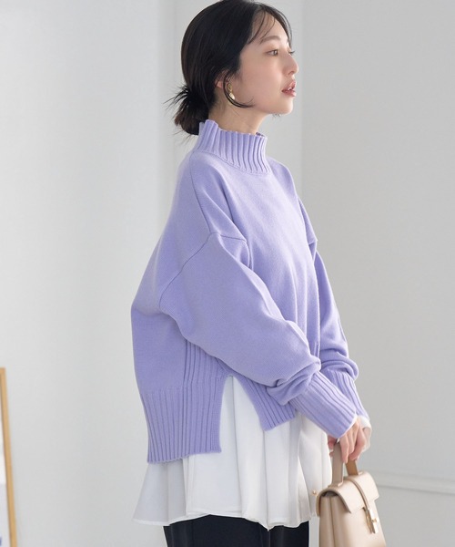 VIS（ビス）の「【選べる着丈】サイドスリットニット【アンチピリング・洗える】（ニット/セーター・レディース・ラベンダー/ホワイト系その他/オフホワイト/ブラック・FS/FREE）」の6枚目の写真