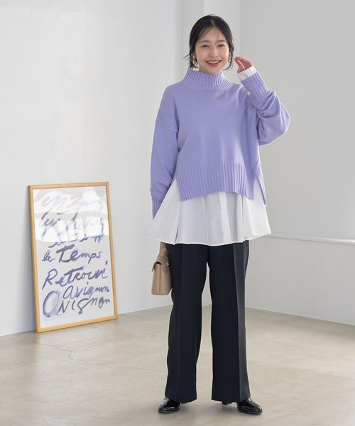 VIS（ビス）の「【選べる着丈】サイドスリットニット【アンチピリング・洗える】（ニット/セーター・レディース・ラベンダー/ホワイト系その他/オフホワイト/ブラック・FS/FREE）」の7枚目の写真
