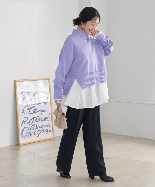 VIS（ビス）の「【選べる着丈】サイドスリットニット【アンチピリング・洗える】（ニット/セーター・レディース・ラベンダー/ホワイト系その他/オフホワイト/ブラック・FS/FREE）」の8枚目の写真