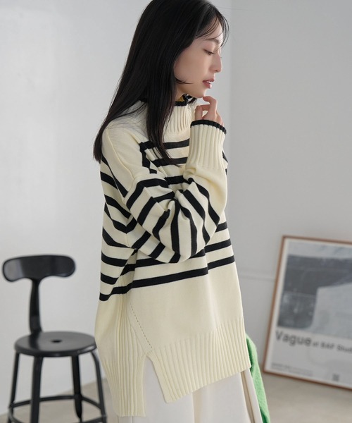 VIS（ビス）の「【選べる着丈】サイドスリットニット【アンチピリング・洗える】（ニット/セーター・レディース・ラベンダー/ホワイト系その他/オフホワイト/ブラック・FS/FREE）」の10枚目の写真