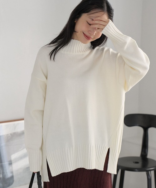 VIS（ビス）の「【選べる着丈】サイドスリットニット【アンチピリング・洗える】（ニット/セーター・レディース・ラベンダー/ホワイト系その他/オフホワイト/ブラック・FS/FREE）」の21枚目の写真