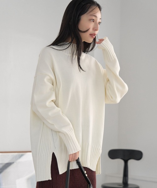 VIS（ビス）の「【選べる着丈】サイドスリットニット【アンチピリング・洗える】（ニット/セーター・レディース・ラベンダー/ホワイト系その他/オフホワイト/ブラック・FS/FREE）」の22枚目の写真