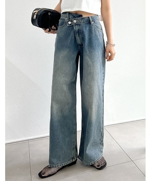 Re:EDIT（リエディ）の「[低身長/高身長/大きいサイズ有]クロスウエストストレートコットンデニムパンツ（デニムパンツ・レディース・ブラック/ブルー/ホワイト/ネイビー/ブルー系その他・TALL/SHORT/X-LARGE/LARGE/MEDIUM）」の5枚目の写真