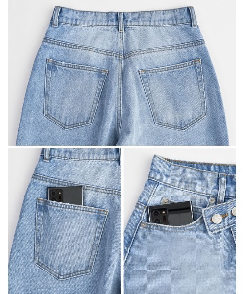 Re:EDIT（リエディ）の「[低身長/高身長/大きいサイズ有]クロスウエストストレートコットンデニムパンツ（デニムパンツ・レディース・ブラック/ブルー/ホワイト/ネイビー/ブルー系その他・TALL/SHORT/X-LARGE/LARGE/MEDIUM）」の18枚目の写真