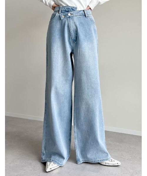 Re:EDIT（リエディ）の「[低身長/高身長/大きいサイズ有]クロスウエストストレートコットンデニムパンツ（デニムパンツ・レディース・ブラック/ブルー/ホワイト/ネイビー/ブルー系その他・TALL/SHORT/X-LARGE/LARGE/MEDIUM）」の14枚目の写真