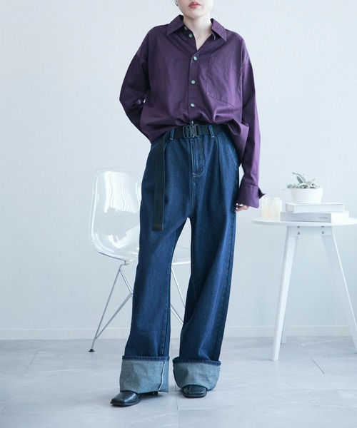 aimoha（アイモハ）の「aimoha menステッチバイカラーシャツ（シャツ/ブラウス・メンズ・パープル/ホワイト・M/L/XL）」の9枚目の写真