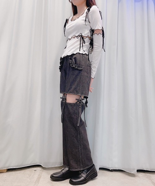 PAIN（ペイン）の「リボンベルトデニムパンツ（デニムパンツ・レディース・インディゴブルー/ブラック・ONE SIZE）」の2枚目の写真