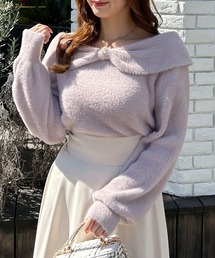 フェザーヤーンオフショルリボンニット