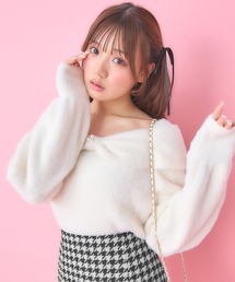 フェザーヤーンオフショルリボンニット