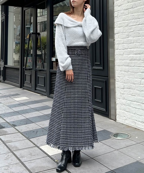 INGNI(イング)の「フェザーヤーンオフショルリボンニット(ニット/セーター・レディース・アイボリー/ライトグレー/ピンク・M)」の13枚目の写真