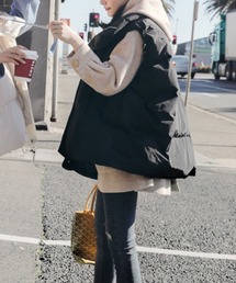 /Lilamusant(リラミュゾン)/スタンドカラーボリューム中綿ベスト フェイクダウン オーバーサイズ