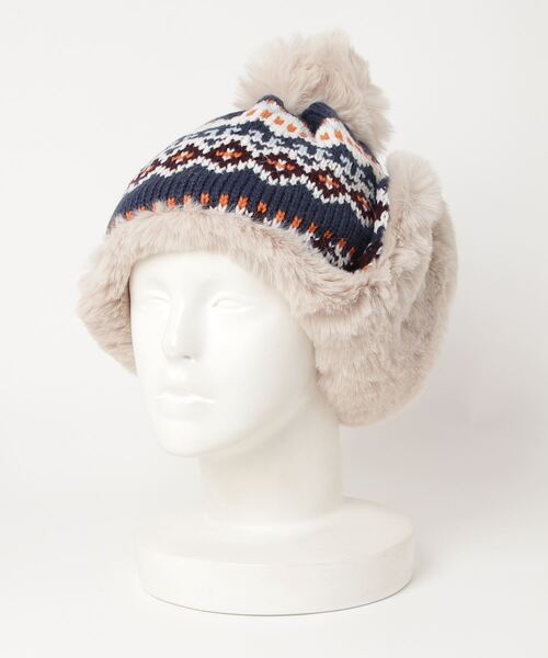 HIKA（ヒカ）の「【HIKA】イヤーフラップ付きジャガードCAP（ニットキャップ/ビーニー・レディース・ネイビー/マルチ/グレー/レッド/ベージュ・FREE）」の10枚目の写真