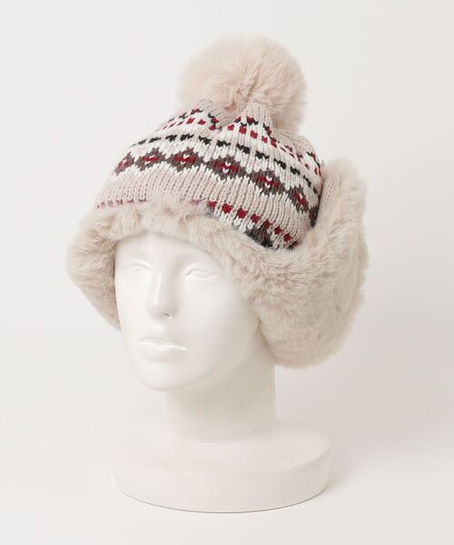 HIKA（ヒカ）の「【HIKA】イヤーフラップ付きジャガードCAP（ニットキャップ/ビーニー・レディース・ネイビー/マルチ/グレー/レッド/ベージュ・FREE）」の15枚目の写真
